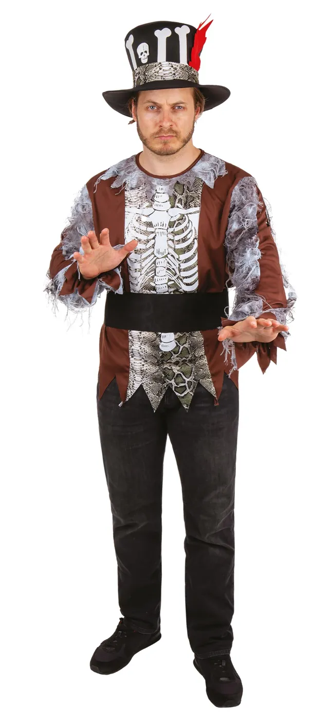 ptit-clown-skelett-kost-m-voodoo-erwachsene-mit-federhut image 1