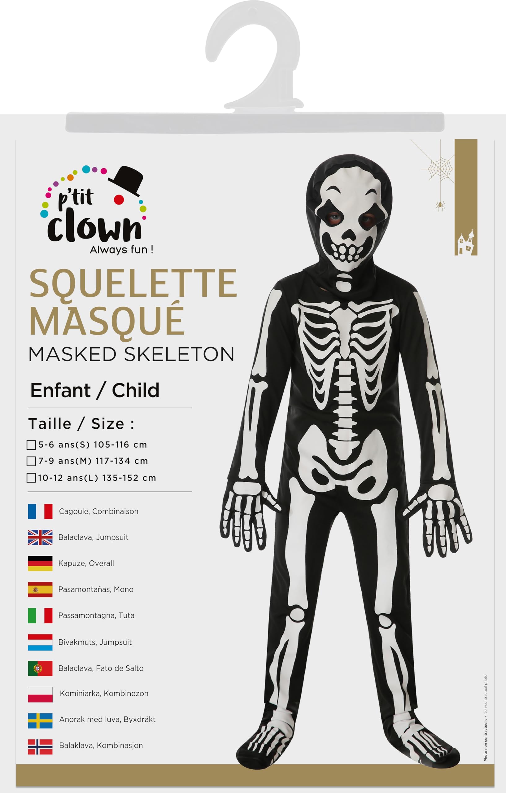 p-tit-clown-kinderkost-m-maskiertes-skelett-overall-mit-kapuze image 3