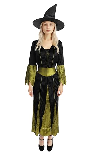 p-tit-clown-hexenkleid-damen-lang-schwarz-gr-n-gr-l-mit-hut image 7
