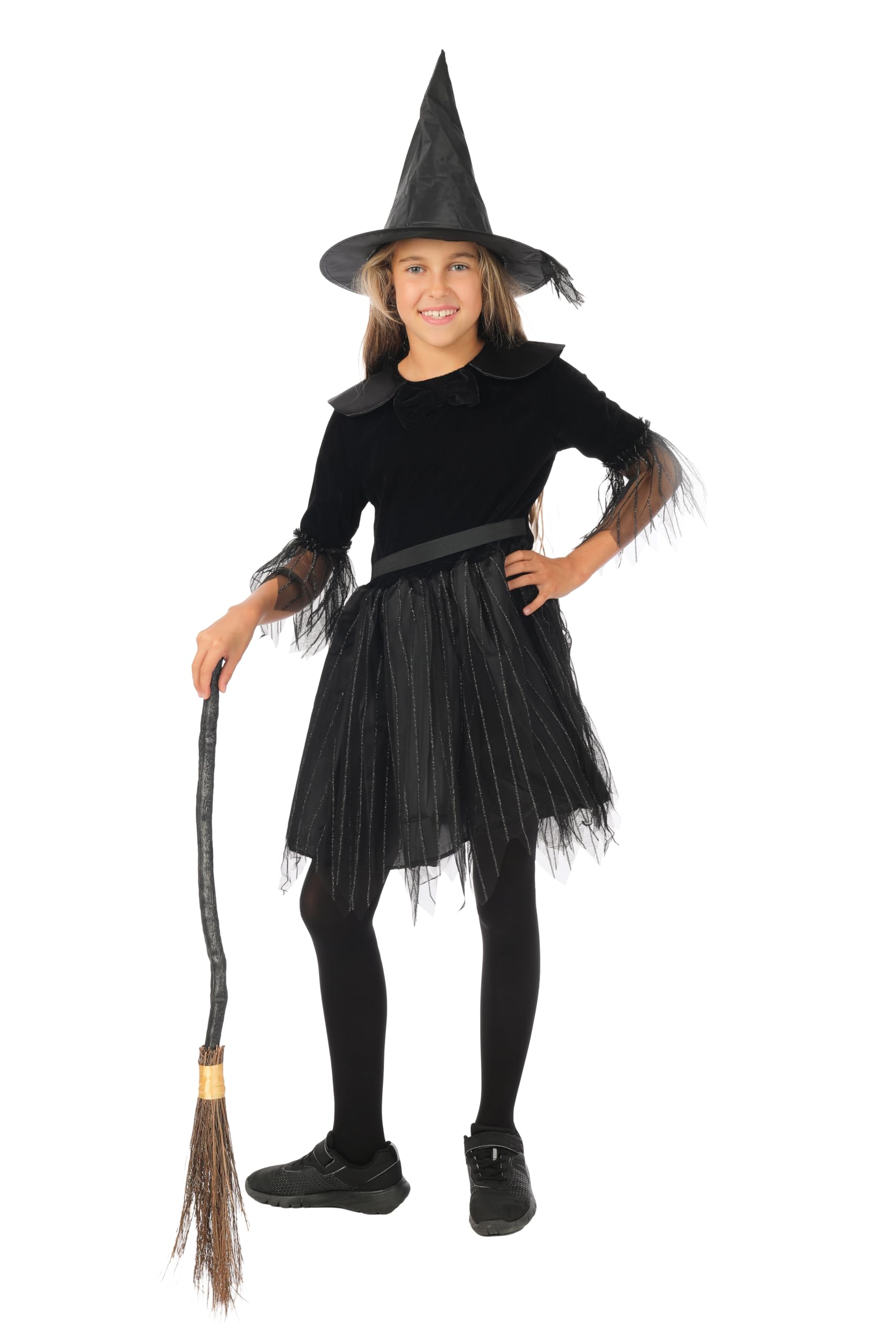 p-tit-clown-hexenkost-m-m-dchen-schwarz-10-12-jahre-kleid-hut-schleier image 1