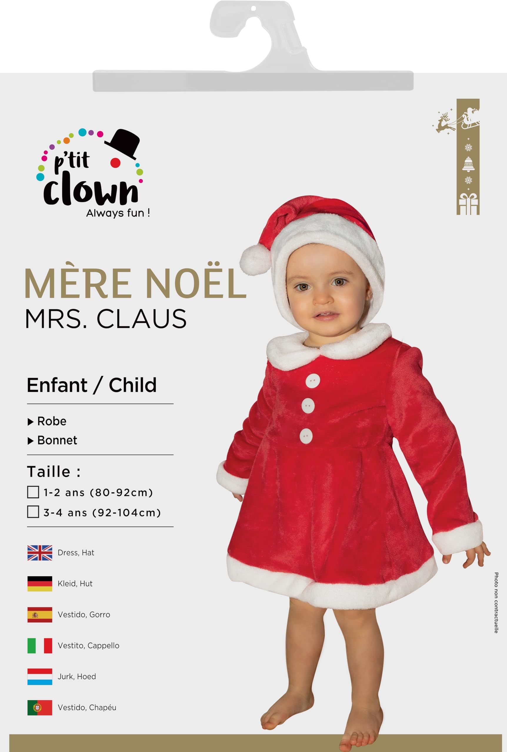 ptit-clown-miss-santa-kost-m-m-dchen-weihnachtskleid-mit-m-tze-3-4-jahre image 5