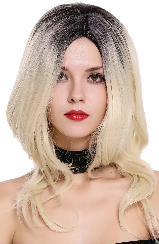 wig-me-up-zm-1733-damenper-cke-ombre-schwarz-platinblond-gewellt-50-cm image 1