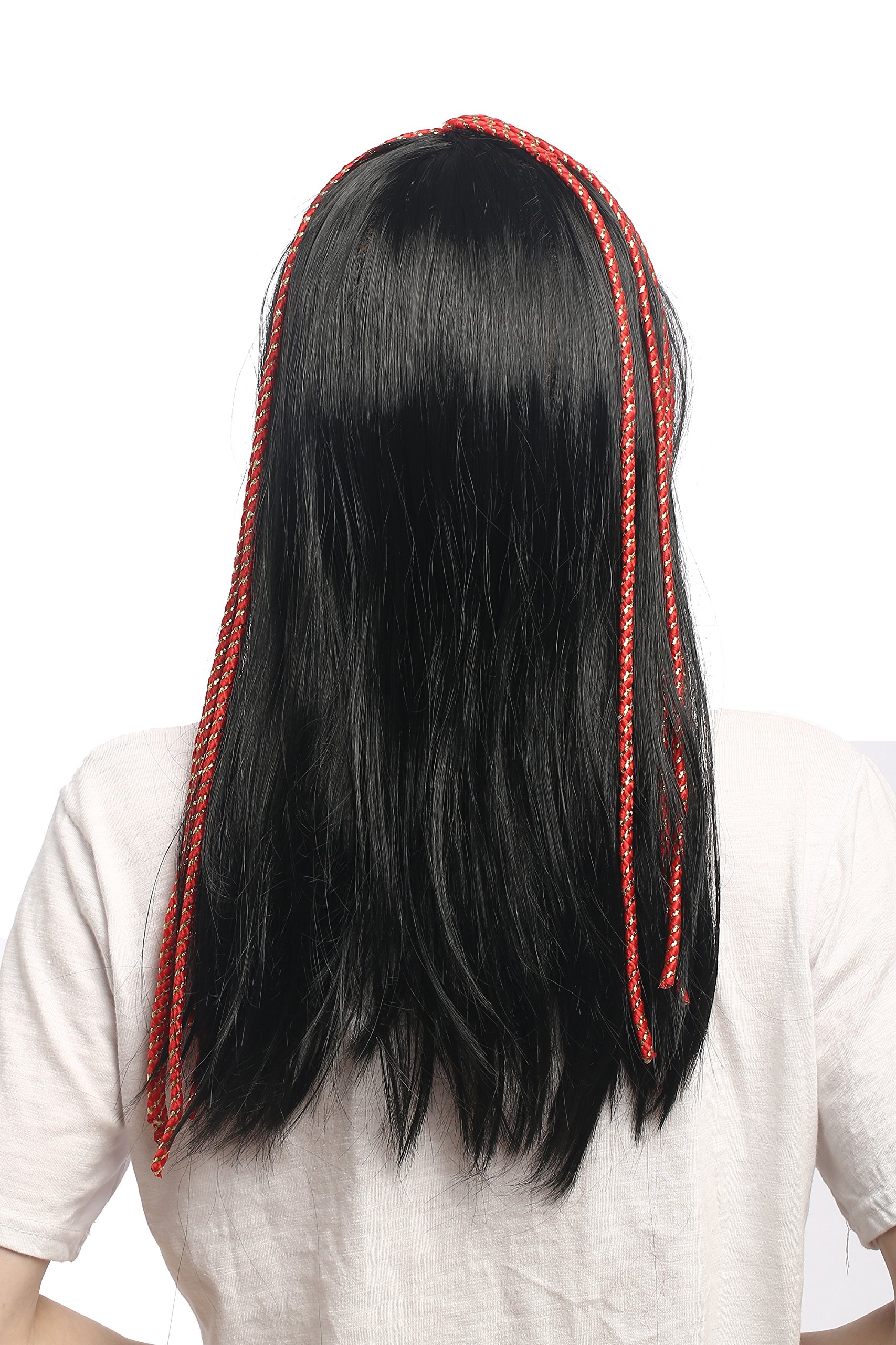 wig-me-up-60327-p103-rope-damenper-cke-lang-schwarz-mit-pony-und-roten-zierb-nde image 4