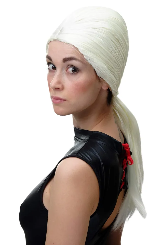 wig-me-up-gfw2206-613a-damenper-cke-beehive-turmfrisur-platinblond-mit-zopf image 1