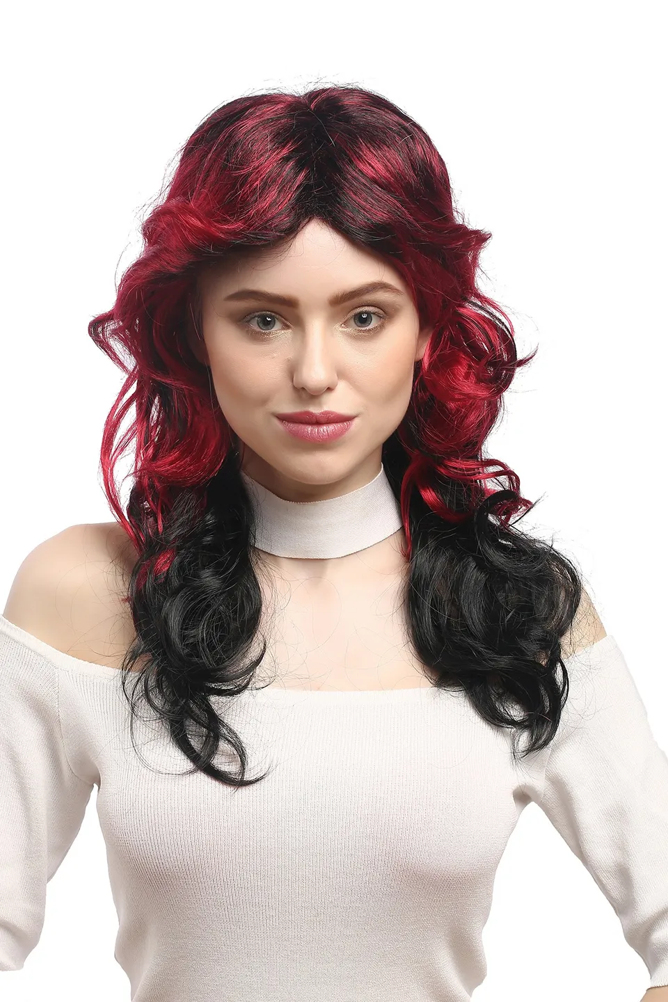 wig-me-up-91219-party-per-cke-schwarz-rot-ombre-wellig-55-cm image 1