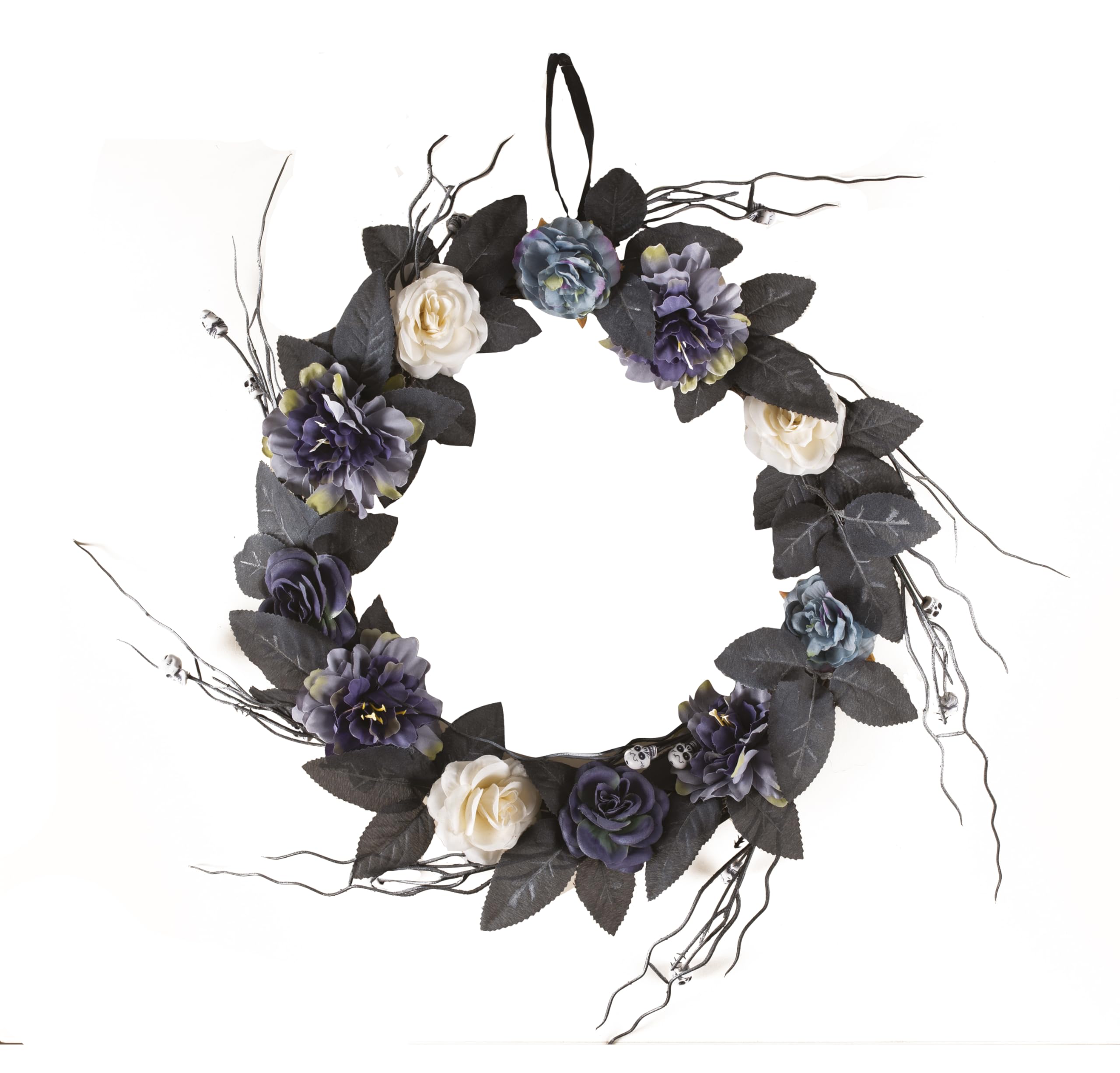 p-tit-clown-halloween-t-rkranz-mit-blumen-und-totenkopf-gold-rot image 4