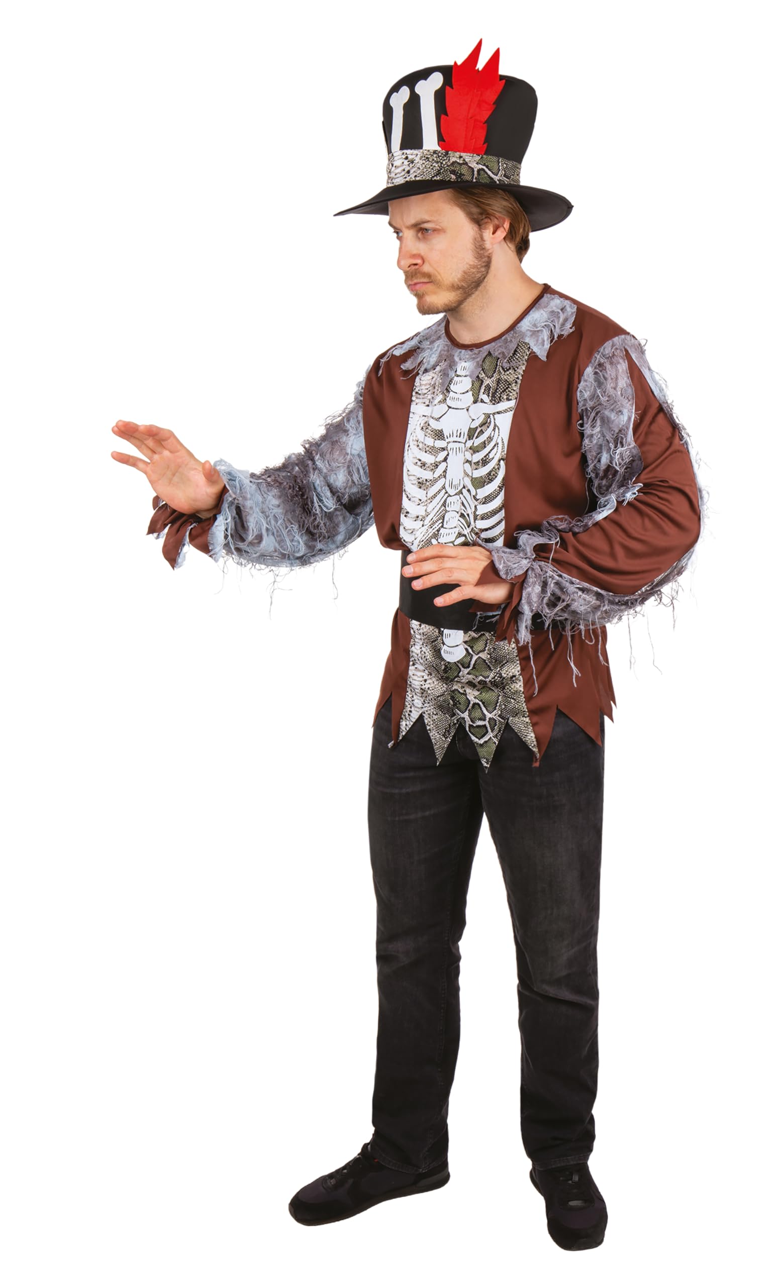 ptit-clown-skelett-kost-m-voodoo-erwachsene-mit-federhut image 2