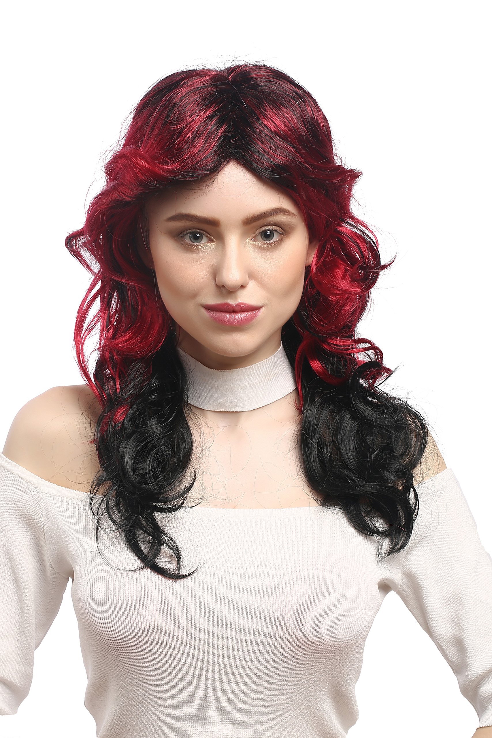 wig-me-up-91219-party-per-cke-schwarz-rot-ombre-wellig-55-cm image 1