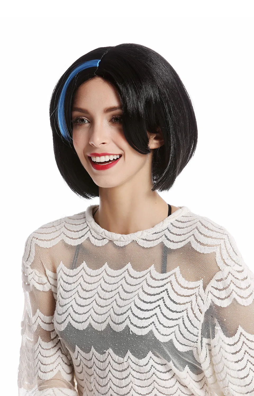 wig-me-up-91254-damenper-cke-bob-schwarz-mit-blauer-str-hne-30-cm image 1