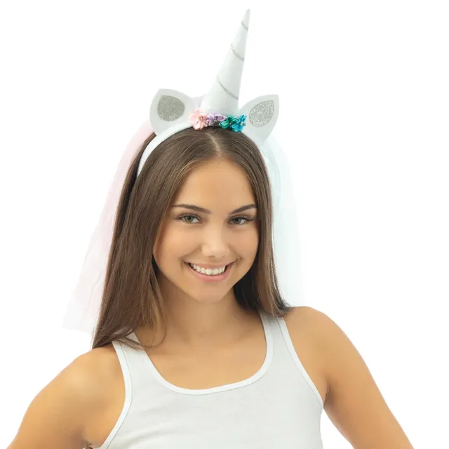 ptit-clown-einhorn-haarreif-wei-mit-regenbogenschleier image 1