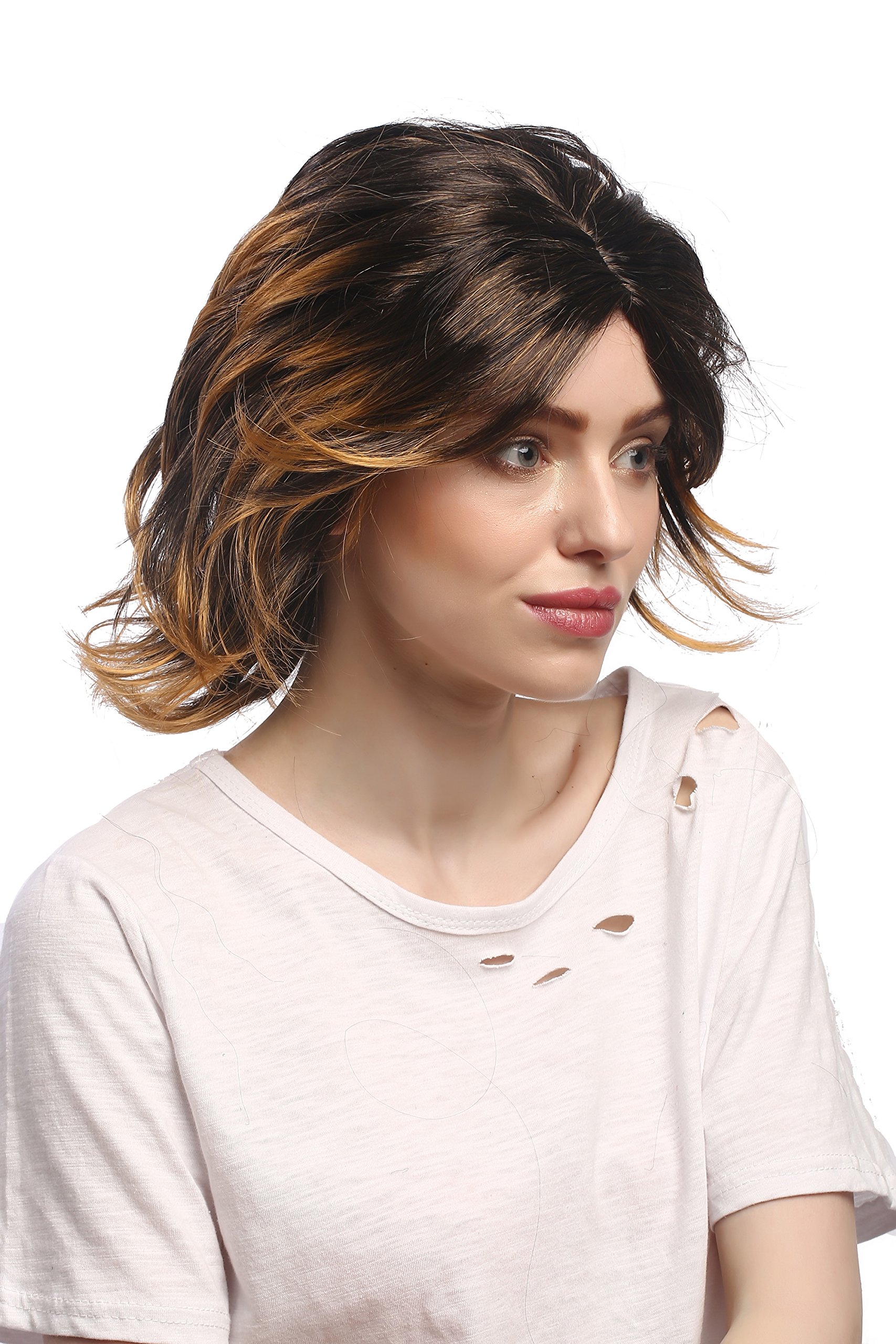 wig-me-up-6046-p27tp1-damen-party-per-cke-kurz-braun-blond-mittelscheitel-35-cm image 1