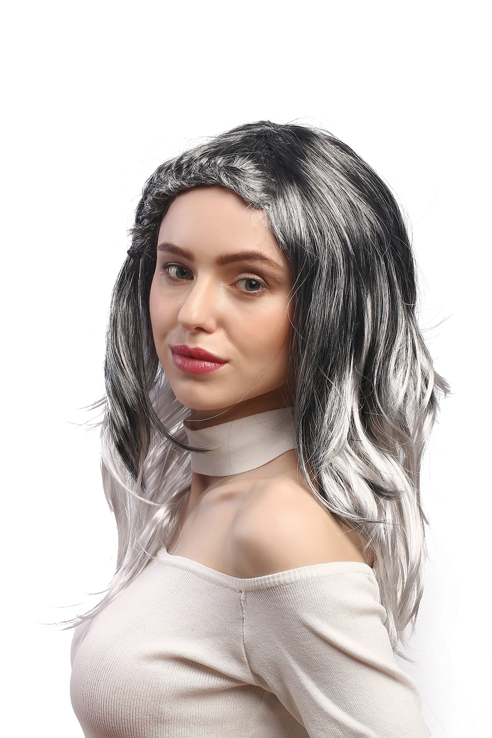 wig-me-up-dec151-p103t309-damen-per-cke-ombr-schwarz-silbergrau-lang-50-cm-geflo image 2