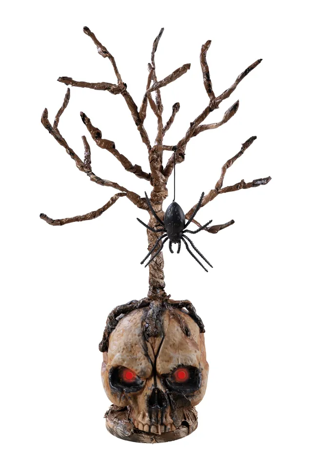 p-tit-clown-sch-del-deko-beleuchtet-55-cm-mit-zweigen-und-spinne image 1