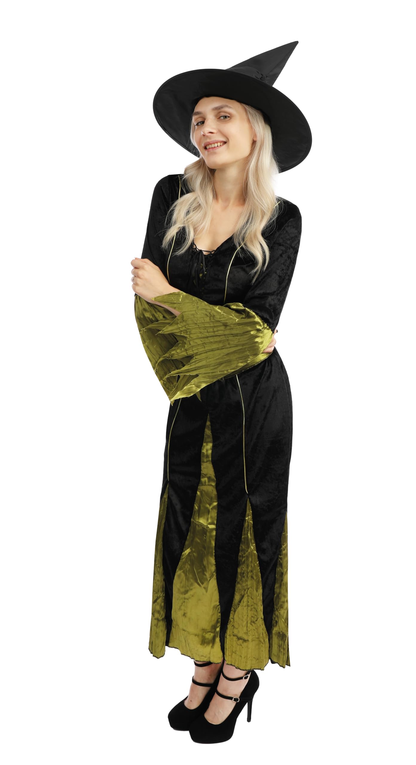p-tit-clown-hexenkleid-damen-lang-schwarz-gr-n-gr-l-mit-hut image 2