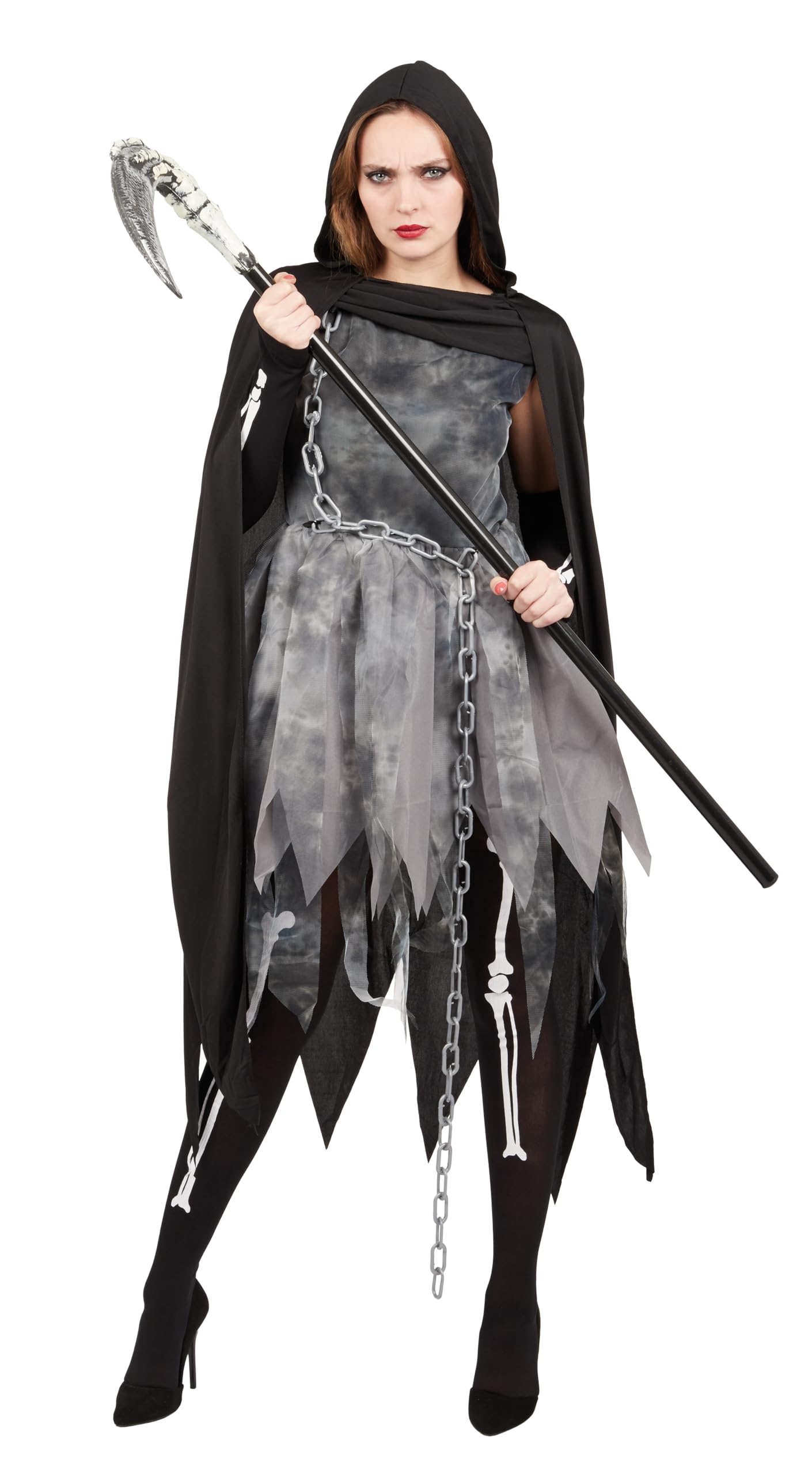 p-tit-clown-sensenmann-kost-m-damen-s-m-kleid-umhang-strumpfhose-handschuhe image 1