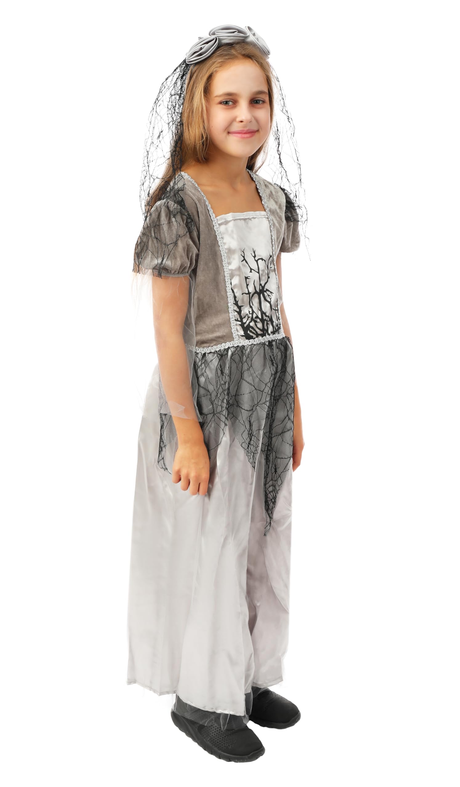 ptit-clown-spinnenbraut-kost-m-grau-kind-mit-haarreif-und-kleid image 2