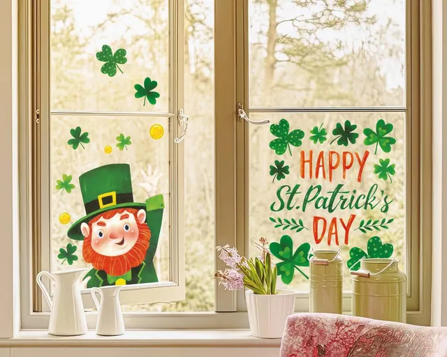 p-tit-clown-23249-fensteraufkleber-st-patrick-s-day-pvc-gr-n-rot image 1
