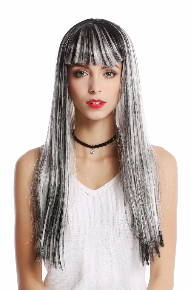 wig-me-up-90770-damenper-cke-sehr-lang-glatt-grau-silber-schwarz-wei-mit-pony image 1