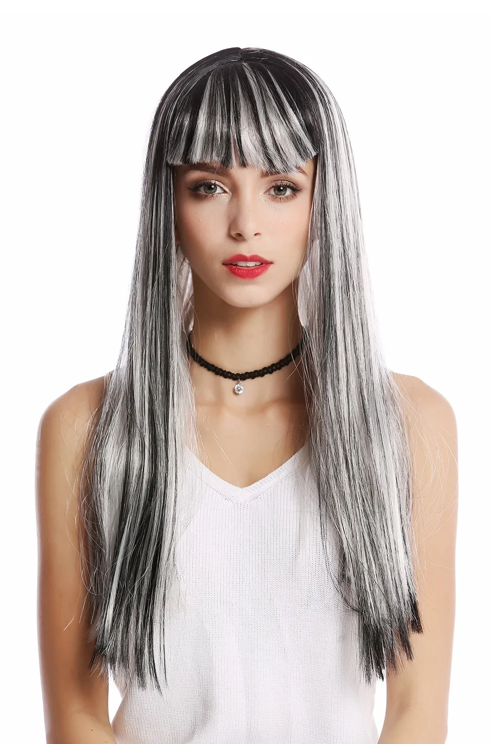 wig-me-up-90770-damenper-cke-sehr-lang-glatt-grau-silber-schwarz-wei-mit-pony image 1