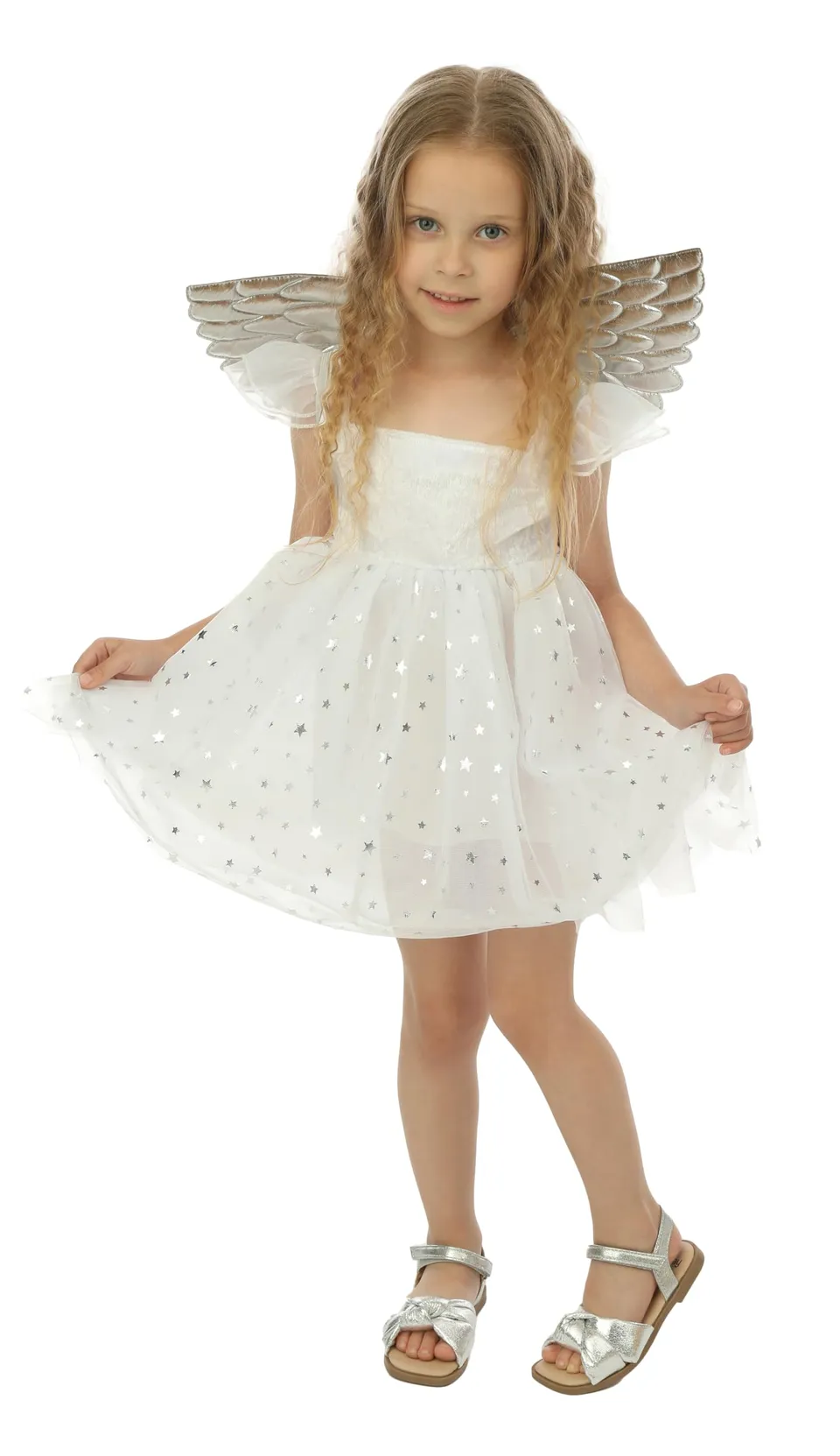 ptit-clown-engelskost-m-m-dchen-wei-silber-kleid-mit-fl-geln image 1