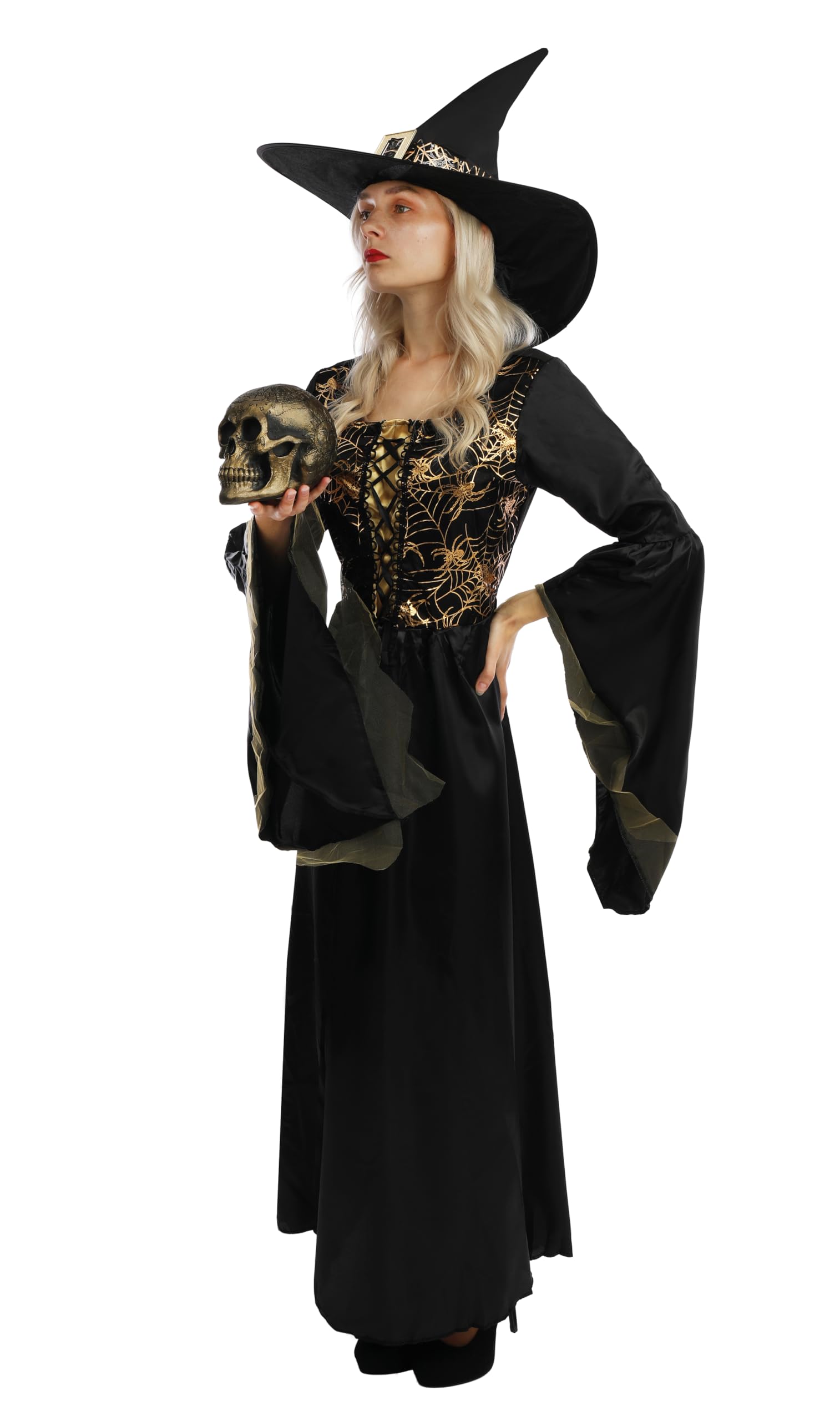 ptit-clown-hexenkost-m-damen-mittelalter-schwarz-gold-mit-hut image 2
