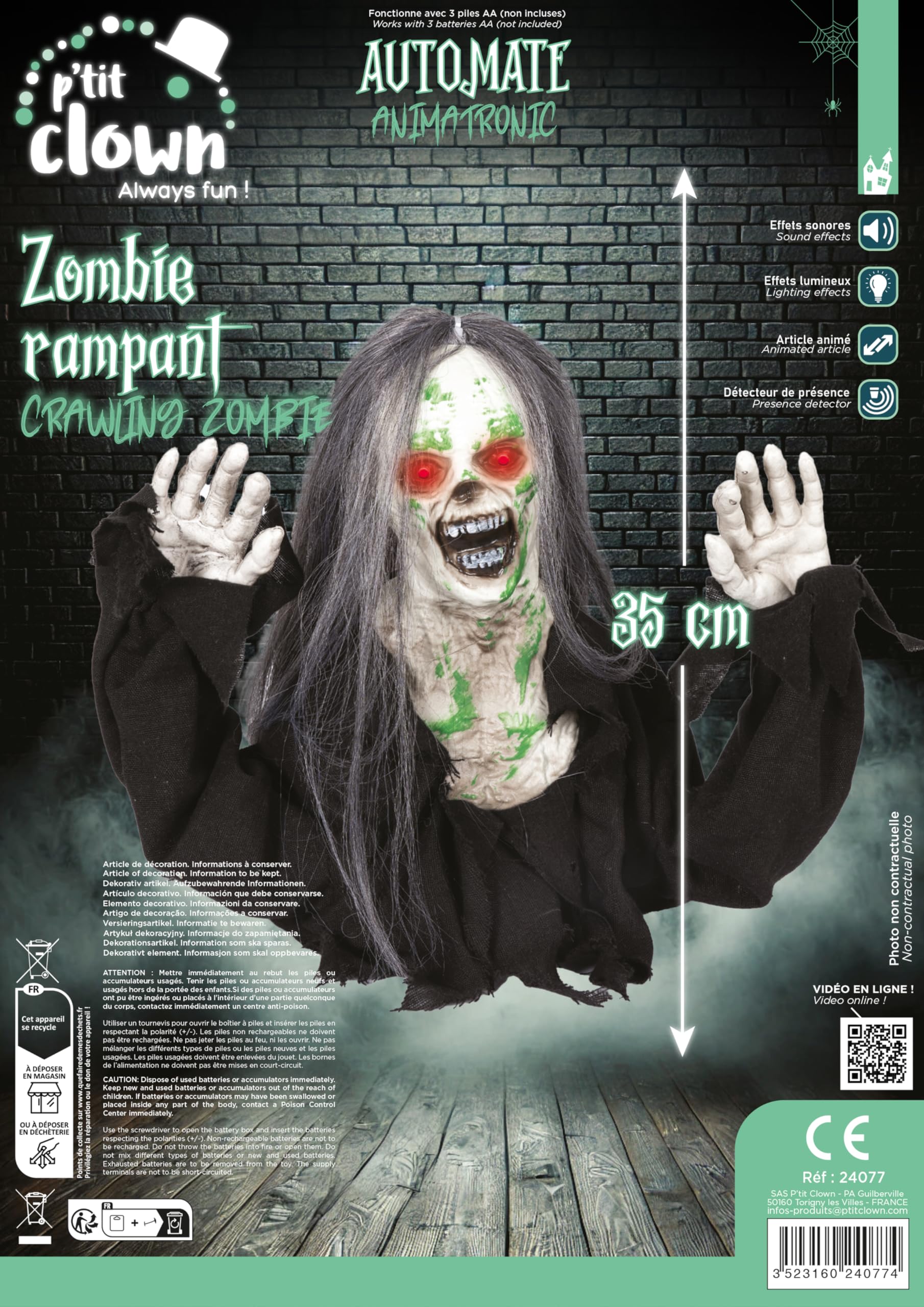 p-tit-clown-24077-animierter-kriechender-zombie-35-cm-mit-sound-licht image 5