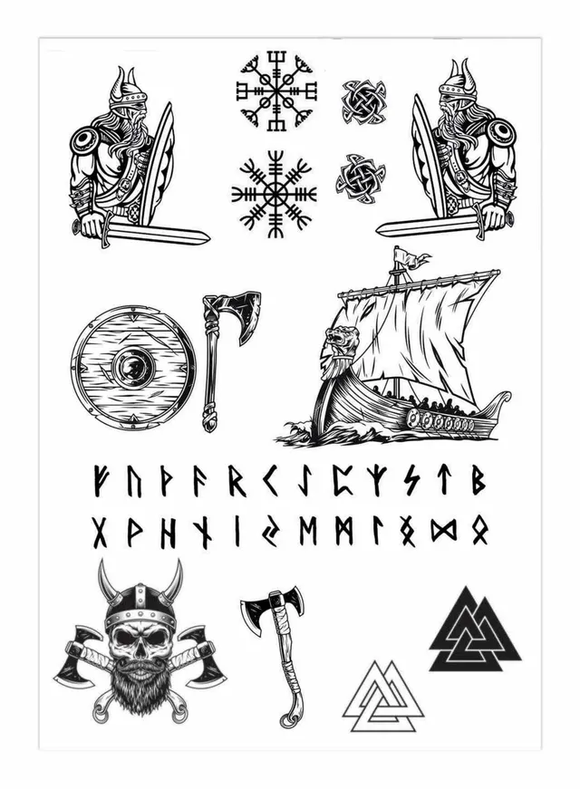 p-tit-clown-tempor-re-tattoos-schwarz-wikinger-14-st-ck image 1