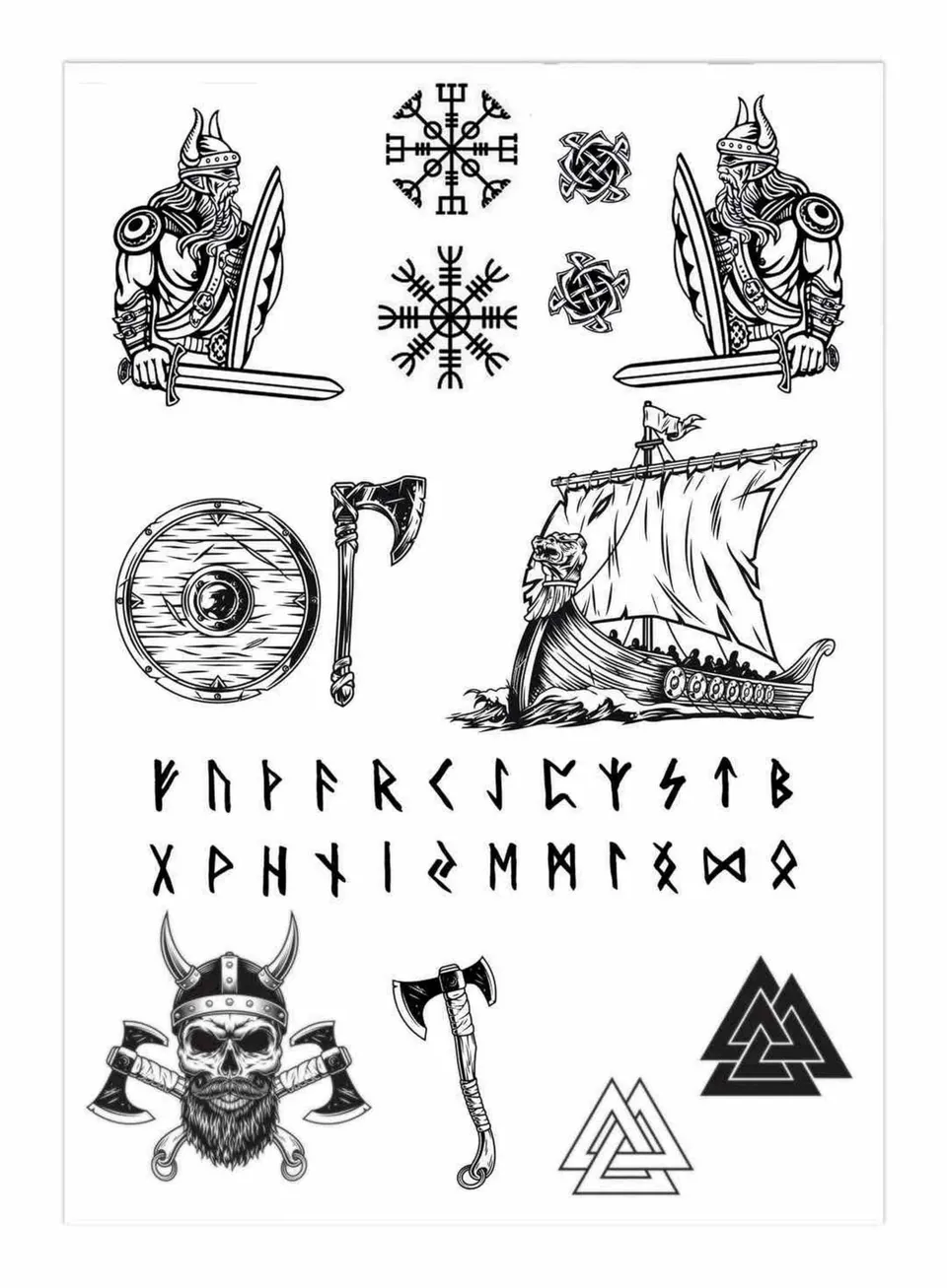 p-tit-clown-tempor-re-tattoos-schwarz-wikinger-14-st-ck image 1