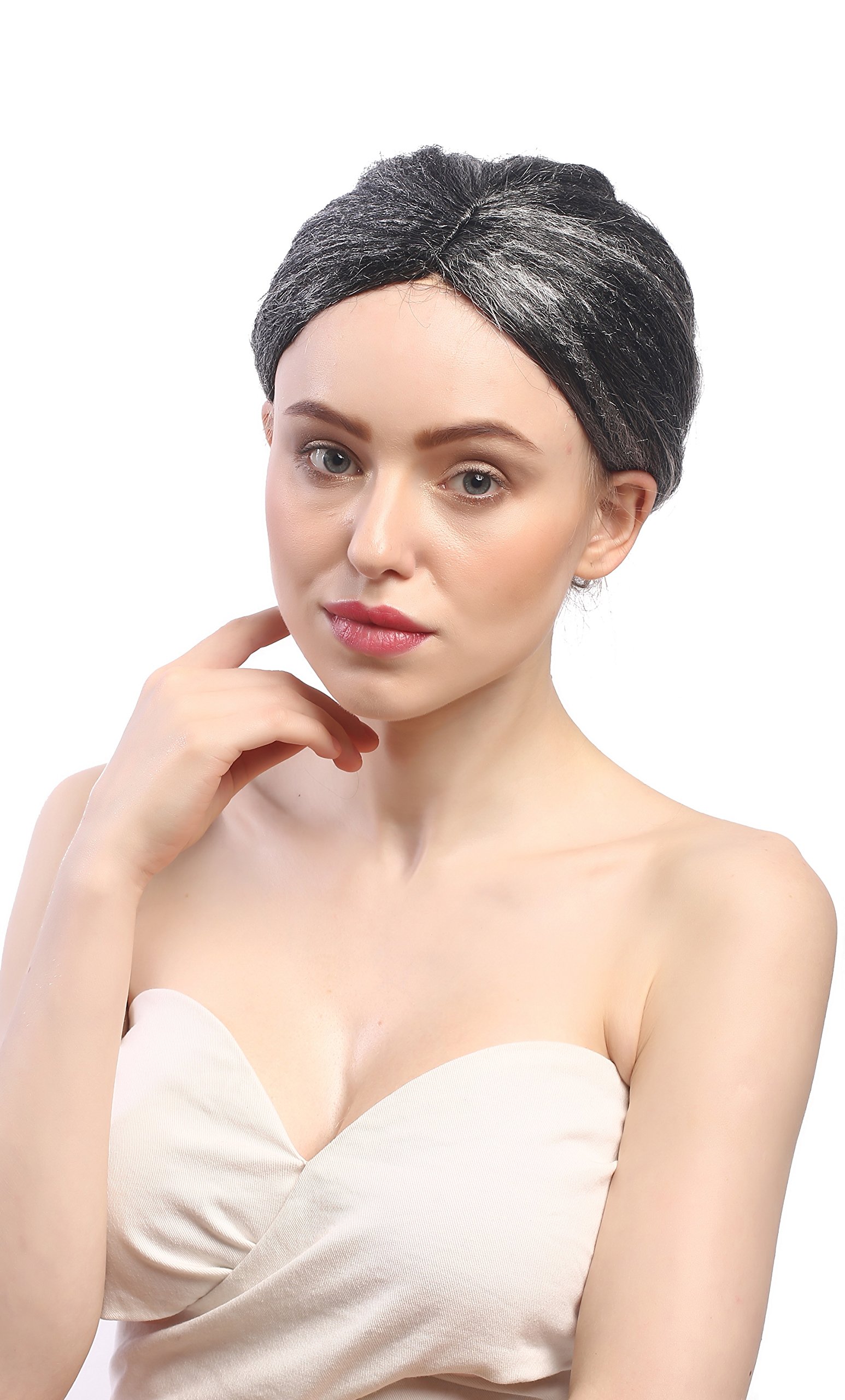 wig-me-up-4007-p103-309-damen-karneval-per-cke-dutt-grau-schwarz-oma-25-cm image 2