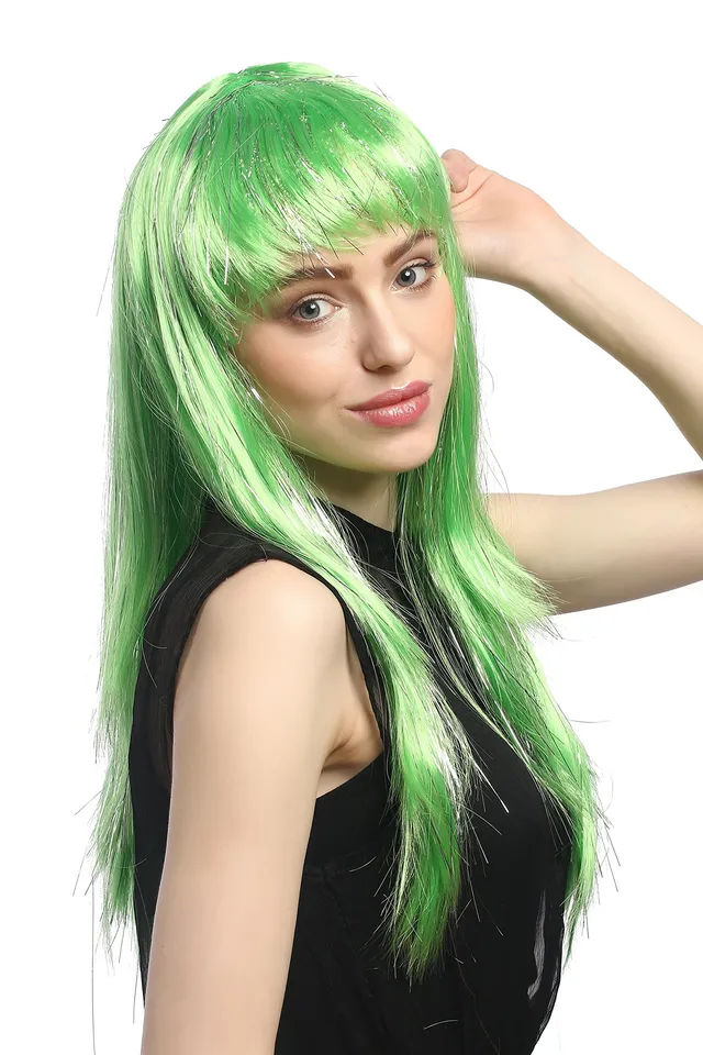 wig-me-up-xr-003-pc15-party-per-cke-damen-lang-glatt-pony-gr-n-glitter-55-cm image 1