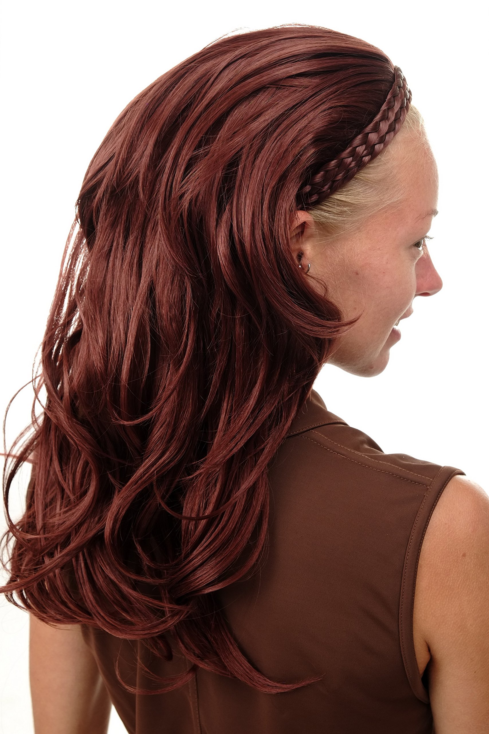 wig-me-up-90607-35-halbper-cke-rostbraun-60-cm-wetlook-mit-flecht-haarreif image 1