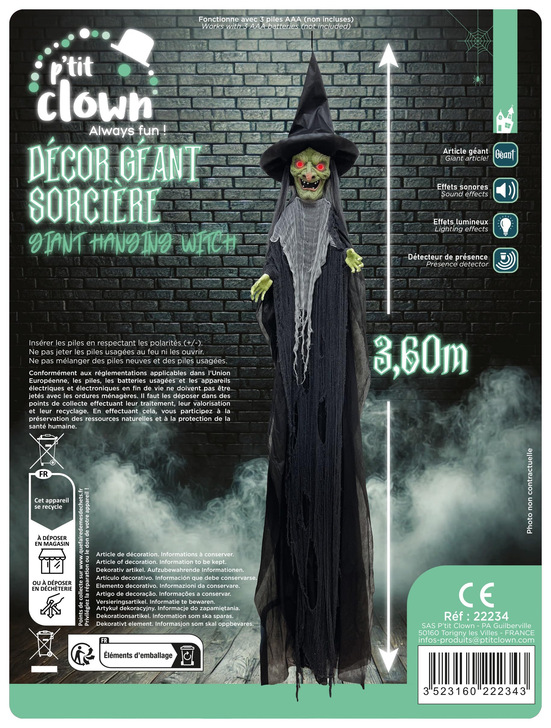 p-tit-clown-riesige-hexe-zauberer-h-ngedekoration-360-cm-mit-ton-und-licht image 2