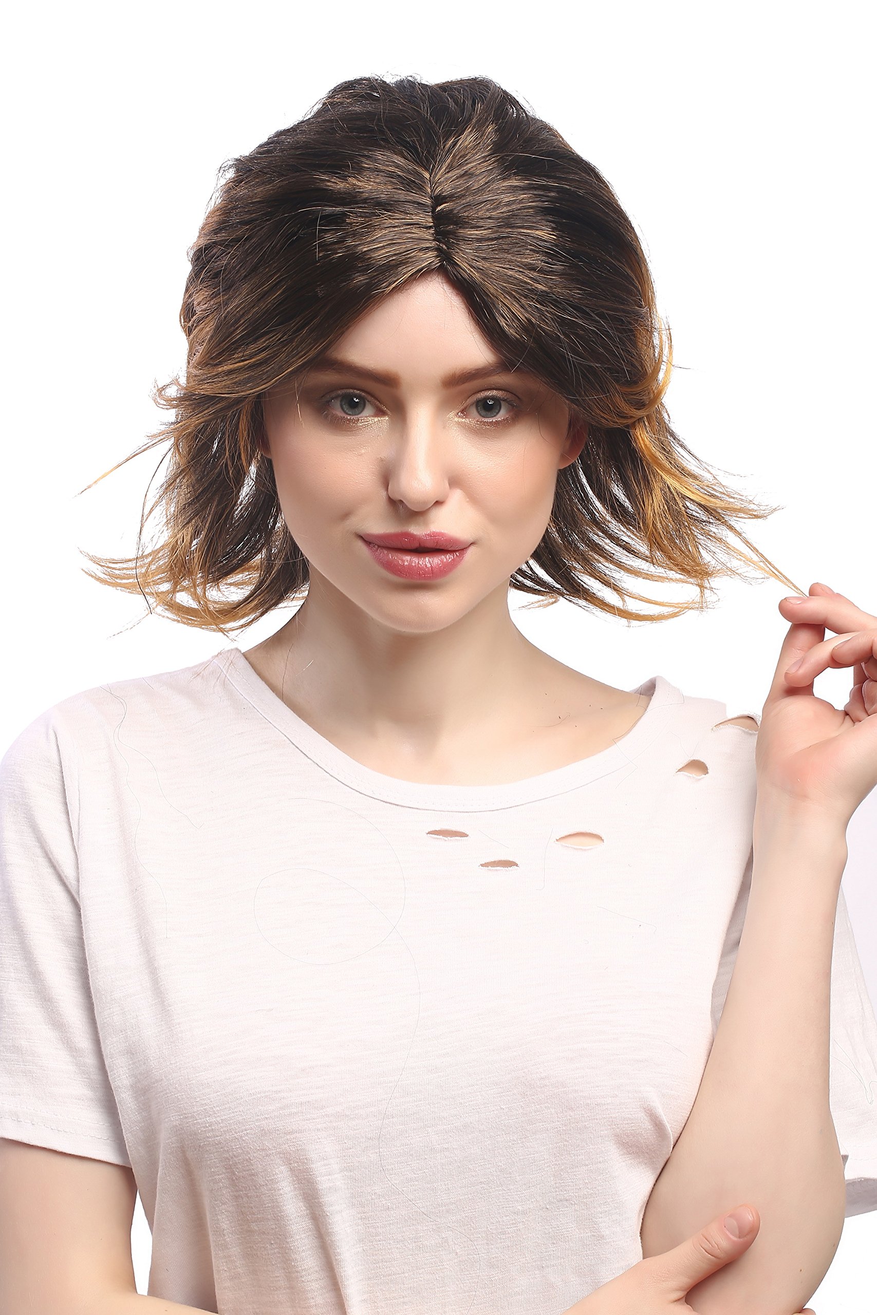 wig-me-up-6046-p27tp1-damen-party-per-cke-kurz-braun-blond-mittelscheitel-35-cm image 3