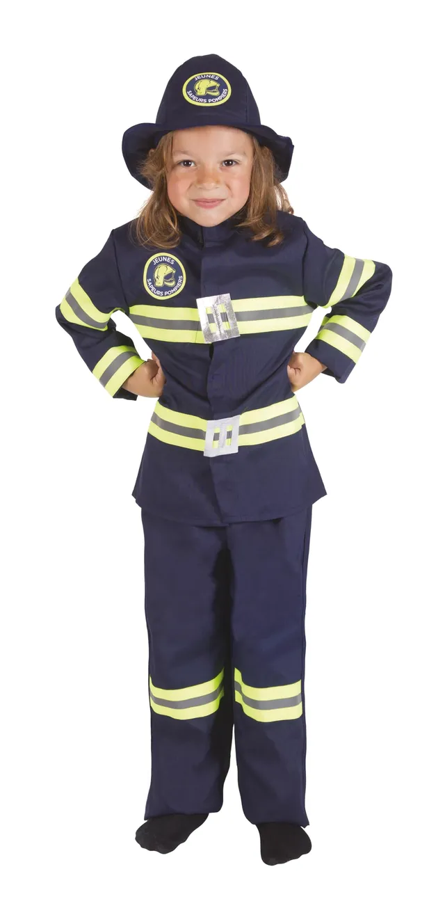ptit-clown-feuerwehrmann-kost-m-kinder-10-12-jahre-marineblau-jacke-hose-hut image 1