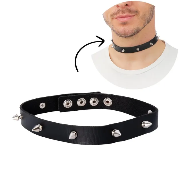 ptit-clown-18400-punk-halskette-schwarz-kunstleder-mit-nieten image 1