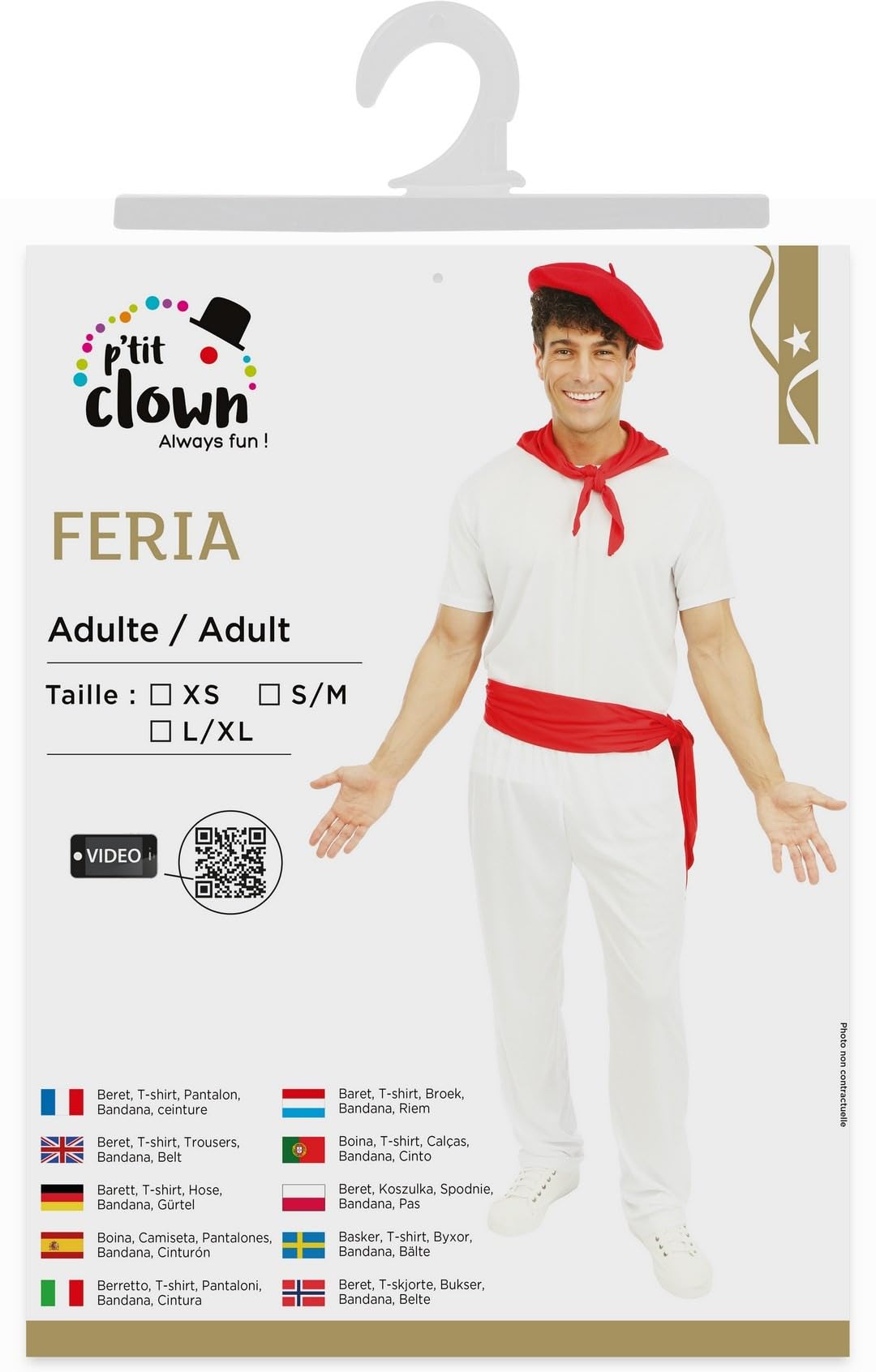 ptit-clown-feria-kost-m-erwachsene-wei-rot-5-teilig-mit-baskenm-tze image 5
