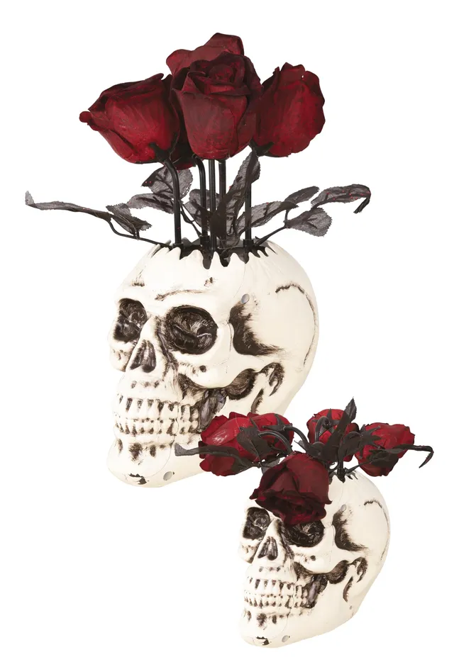 ptit-clown-animierte-totenkopfvase-mit-rosen-30-cm-halloween-animatronic-mit-sou image 1