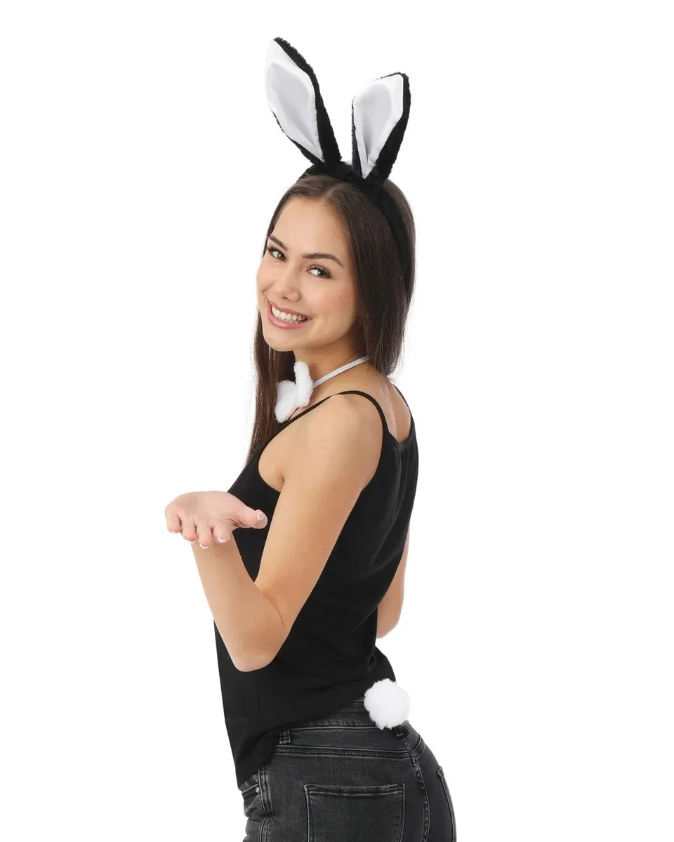 p-tit-clown-tier-kost-m-set-erwachsene-kaninchen-schwarz-wei image 1