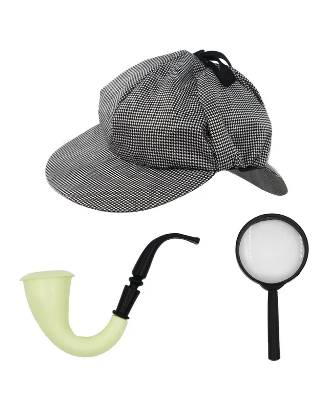p-tit-clown-detektiv-kost-m-set-grau-schwarz-one-size-mit-kappe-lupe-pfeife image 1