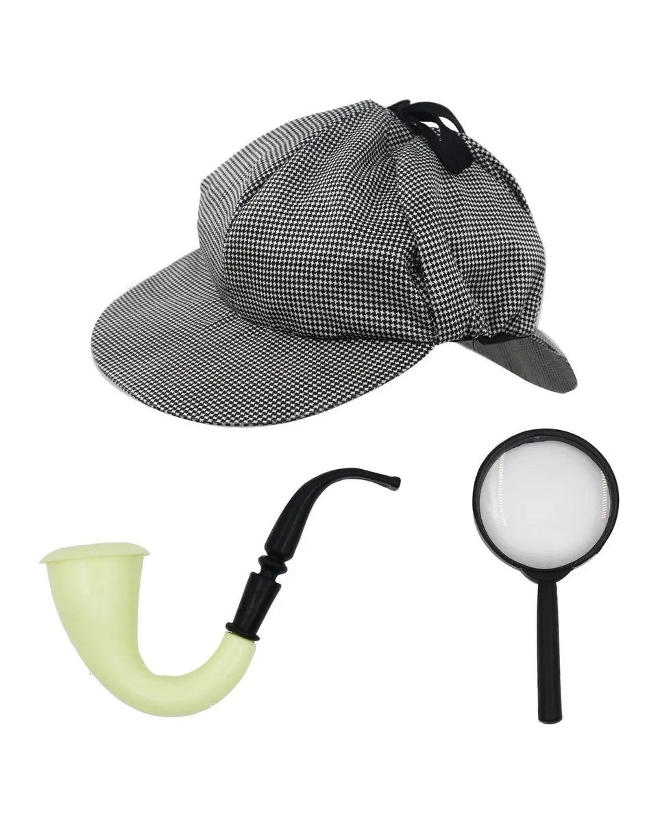 p-tit-clown-detektiv-kost-m-set-grau-schwarz-one-size-mit-kappe-lupe-pfeife image 1