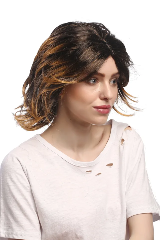 wig-me-up-6046-p27tp1-damen-party-per-cke-kurz-braun-blond-mittelscheitel-35-cm image 1