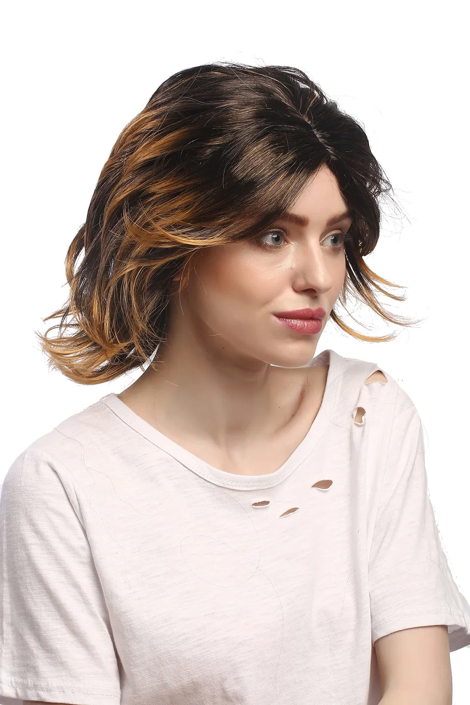 wig-me-up-6046-p27tp1-damen-party-per-cke-kurz-braun-blond-mittelscheitel-35-cm image 1