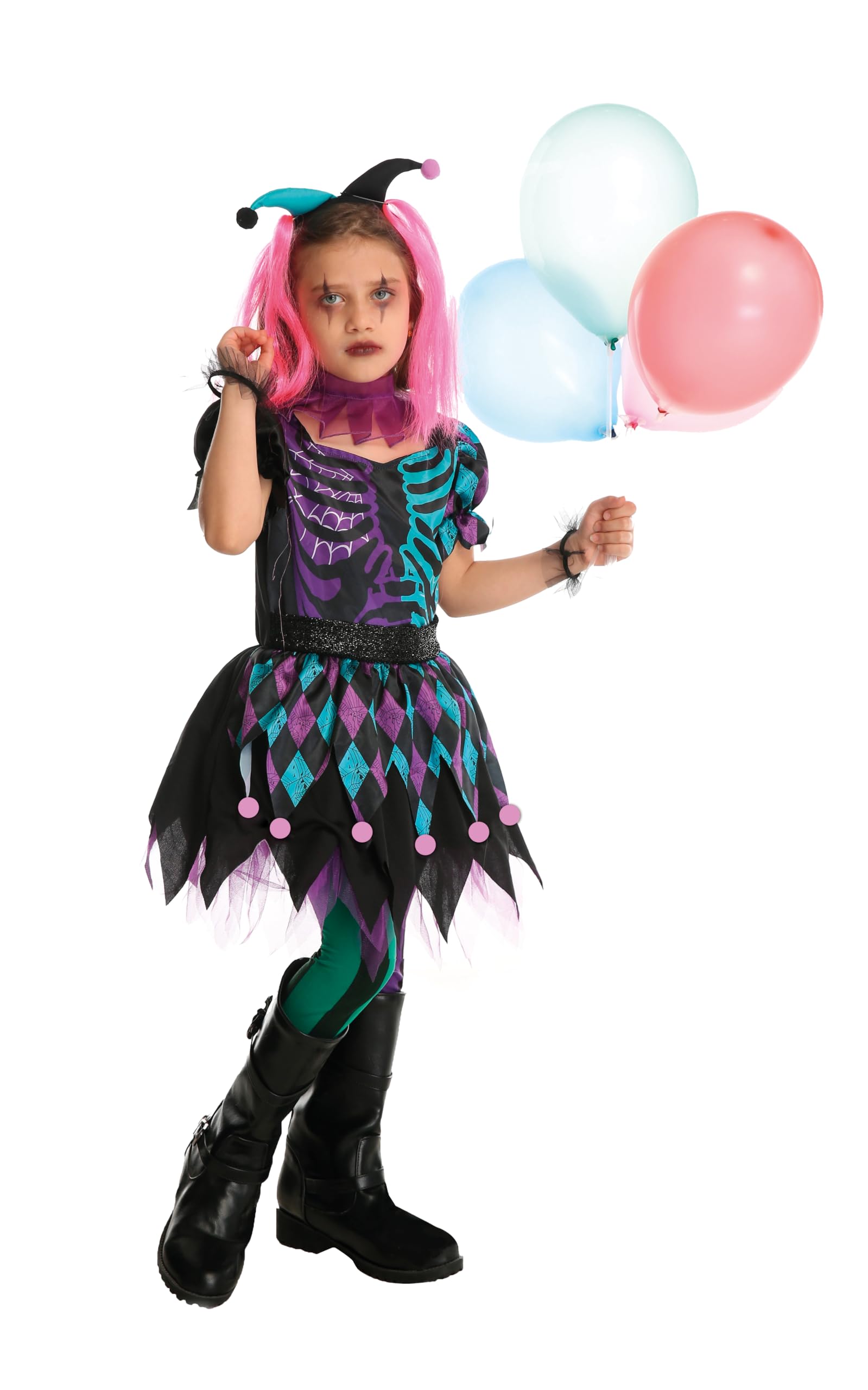 p-tit-clown-skelett-clown-kost-m-m-dchen-5-teilig image 1