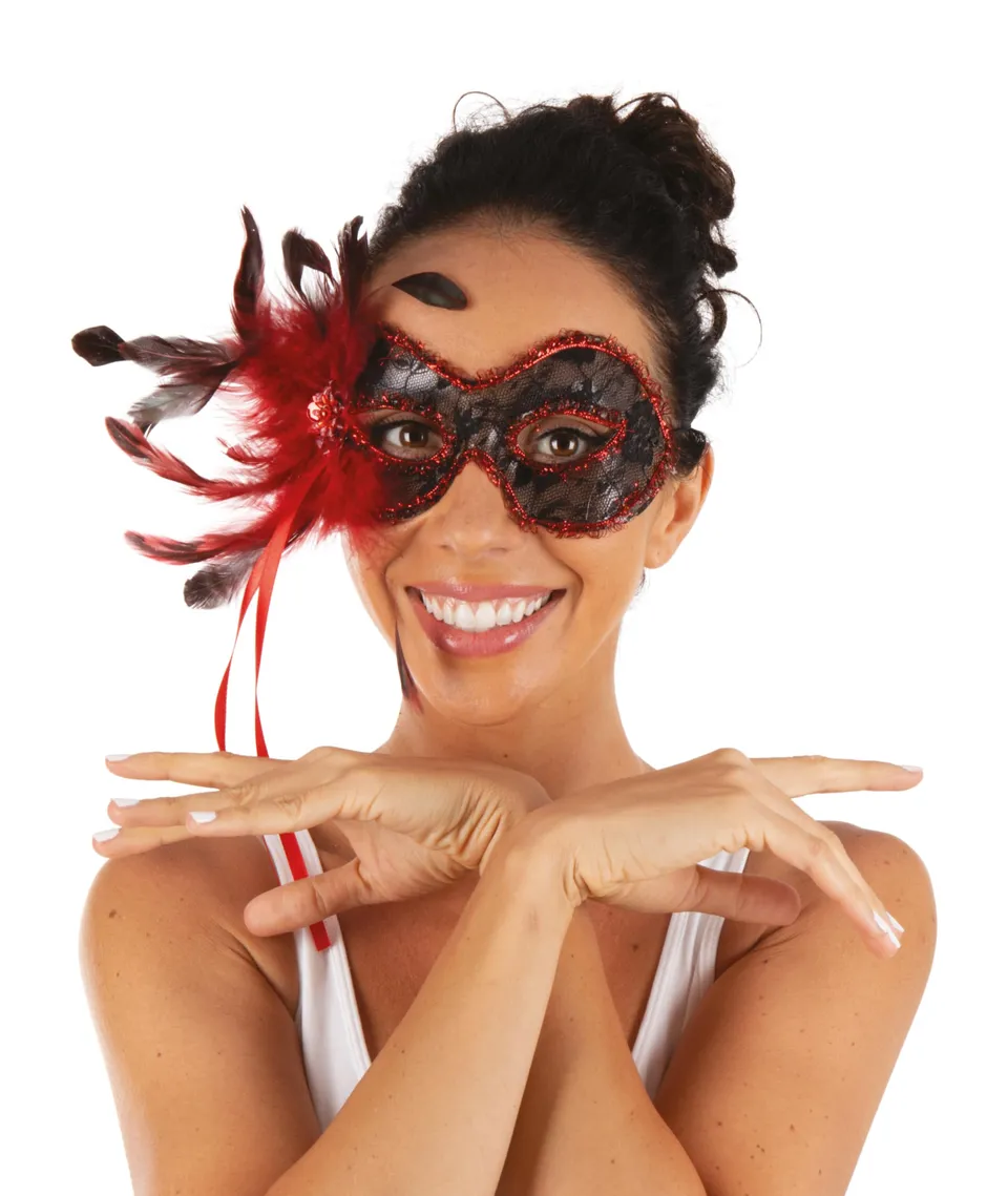 ptit-clown-spitzen-maske-mit-federn-multicolor-zufallsfarbe image 1