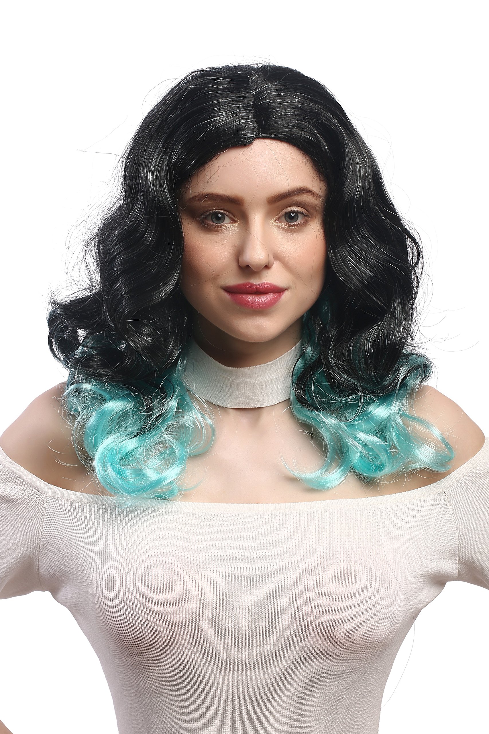wig-me-up-dec185-za103-98a-ombre-per-cke-schwarz-t-rkis-blau-wellig-50-cm image 1