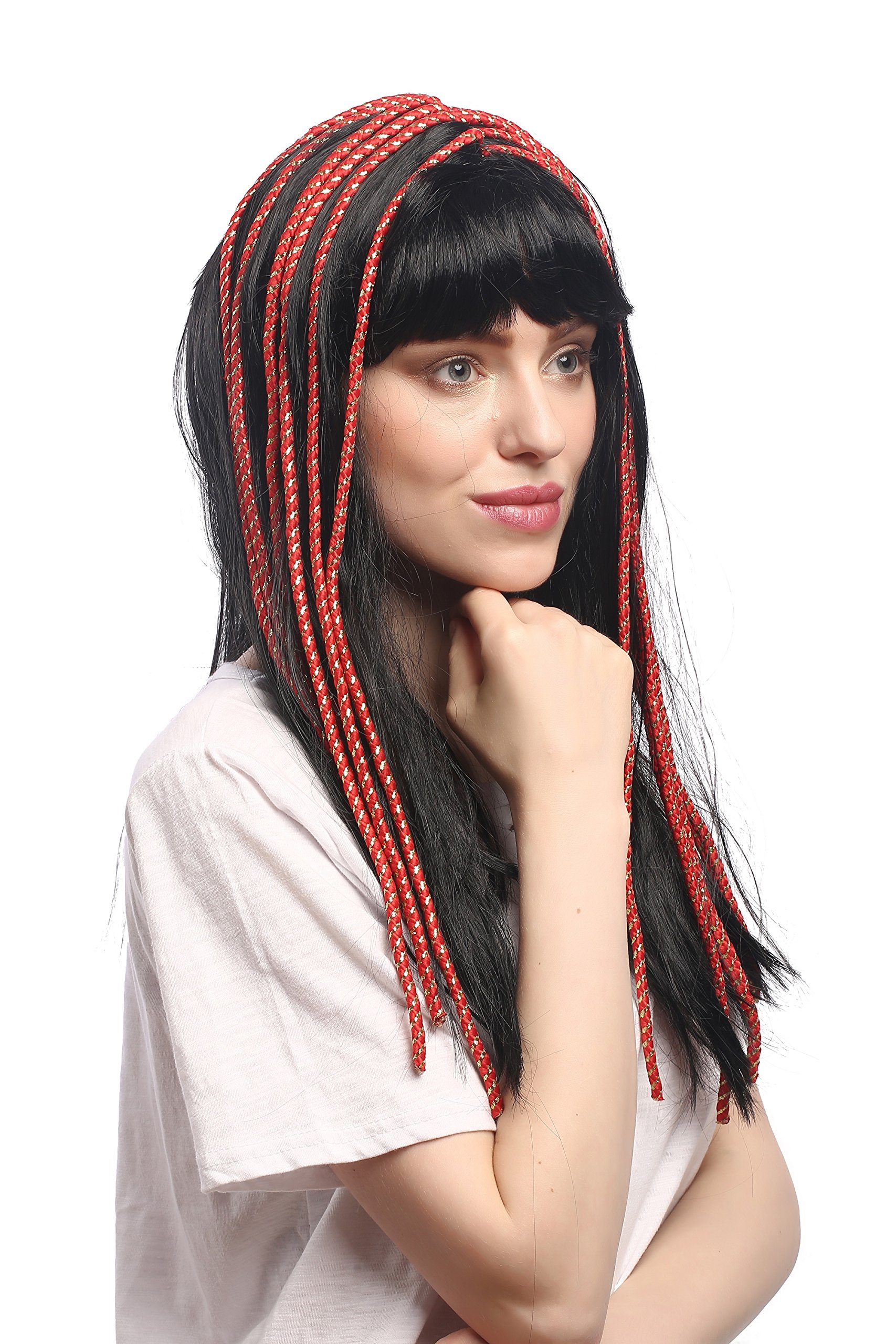 wig-me-up-60327-p103-rope-damenper-cke-lang-schwarz-mit-pony-und-roten-zierb-nde image 3