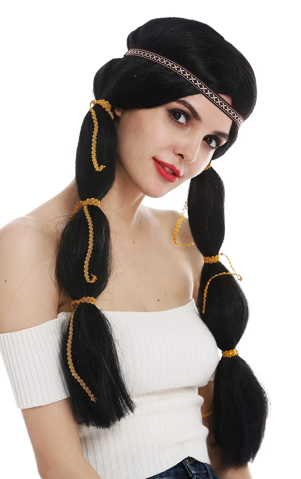 wig-me-up-sarl087-p103-damenper-cke-indianerin-lang-schwarz-mit-z-pfen-und-stirn image 1