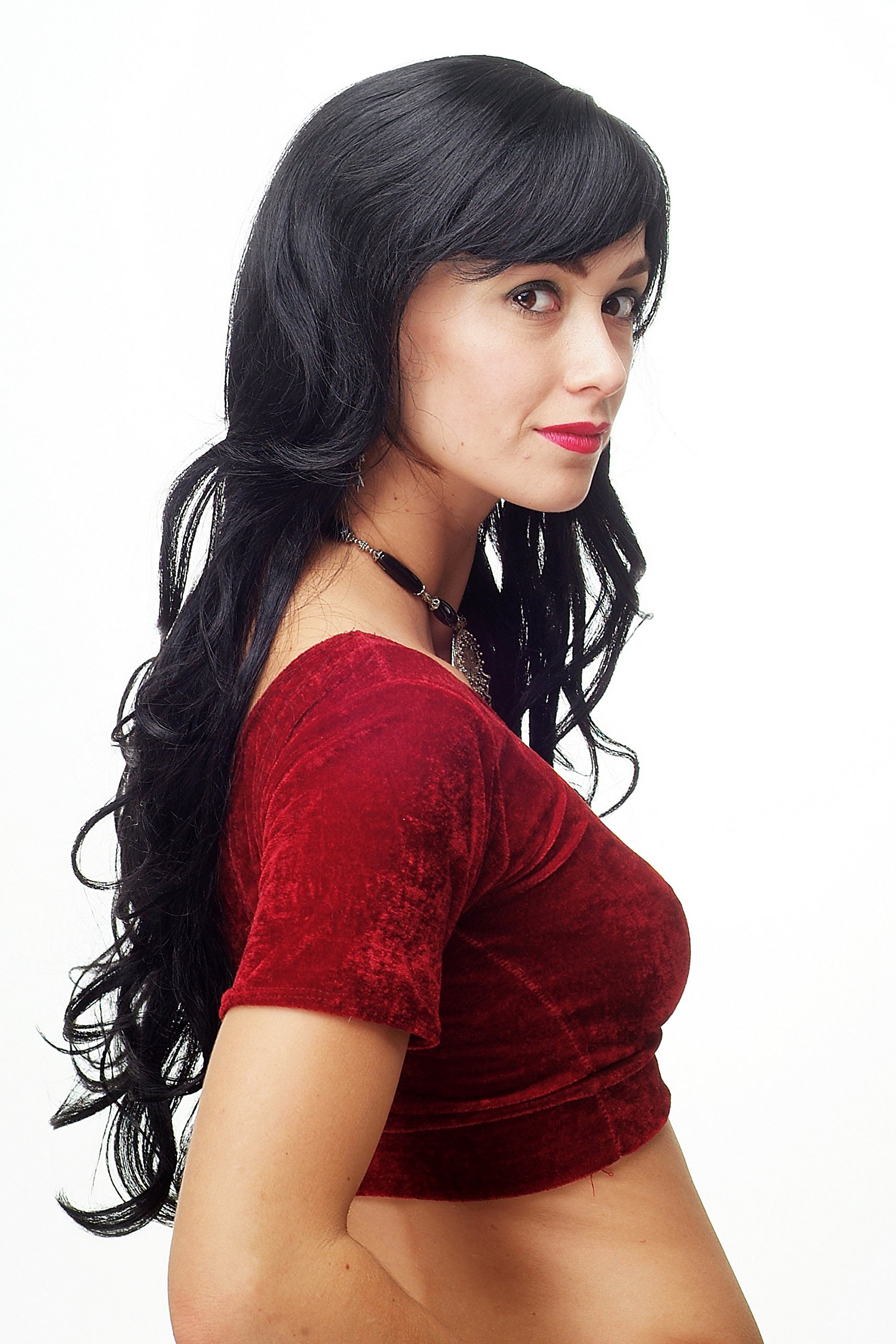 wig-me-up-per-cke-damen-schwarz-lang-lockig-wellig-70-cm-mit-pony image 3