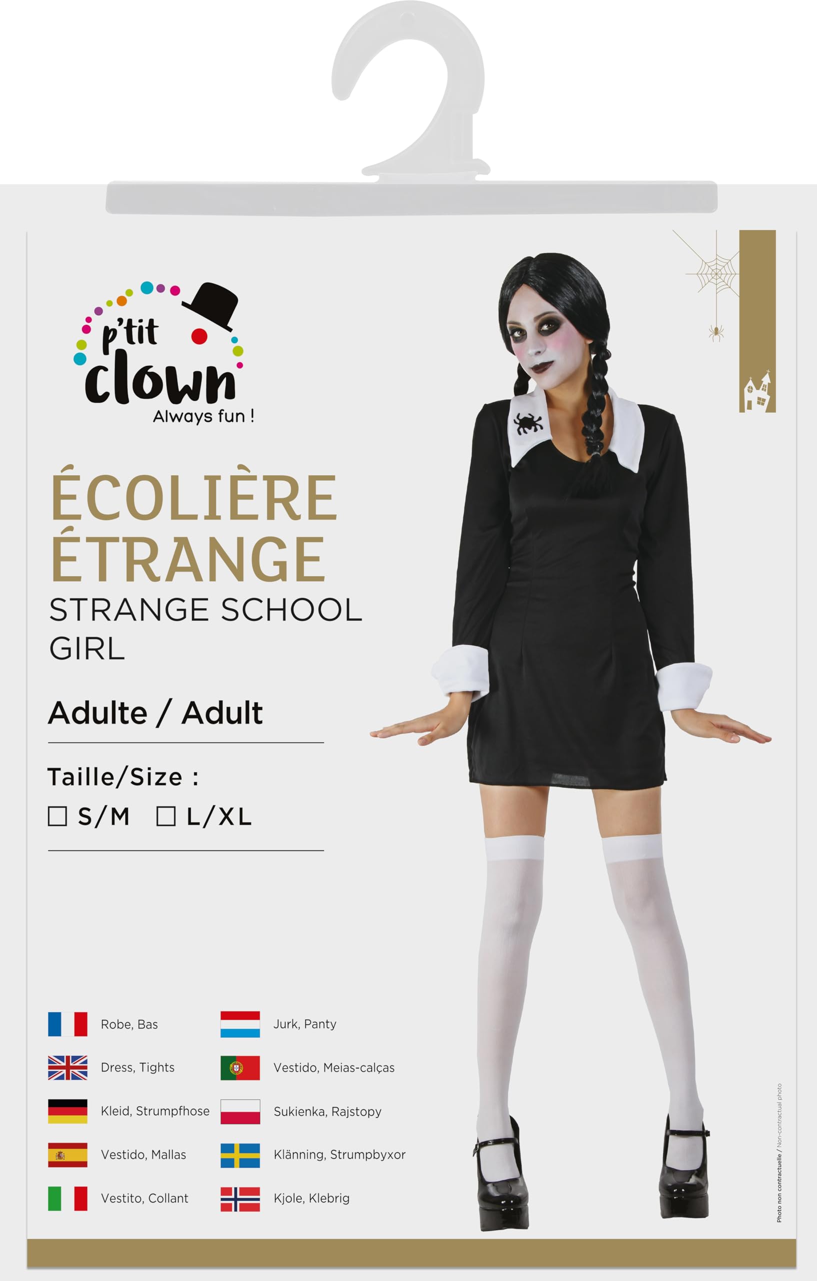 p-tit-clown-mittwoch-schulm-dchen-kost-m-damen-s-m-mit-kleid-und-str-mpfen image 3