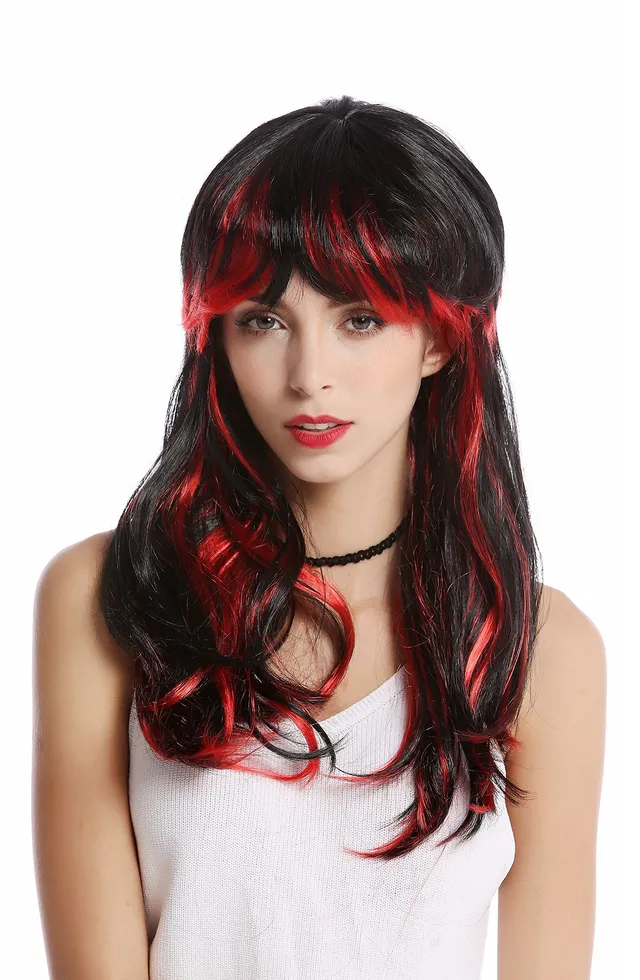 wig-me-up-91171-teufelin-per-cke-schwarz-mit-roten-str-hnen-und-pony-ca-50-cm image 1